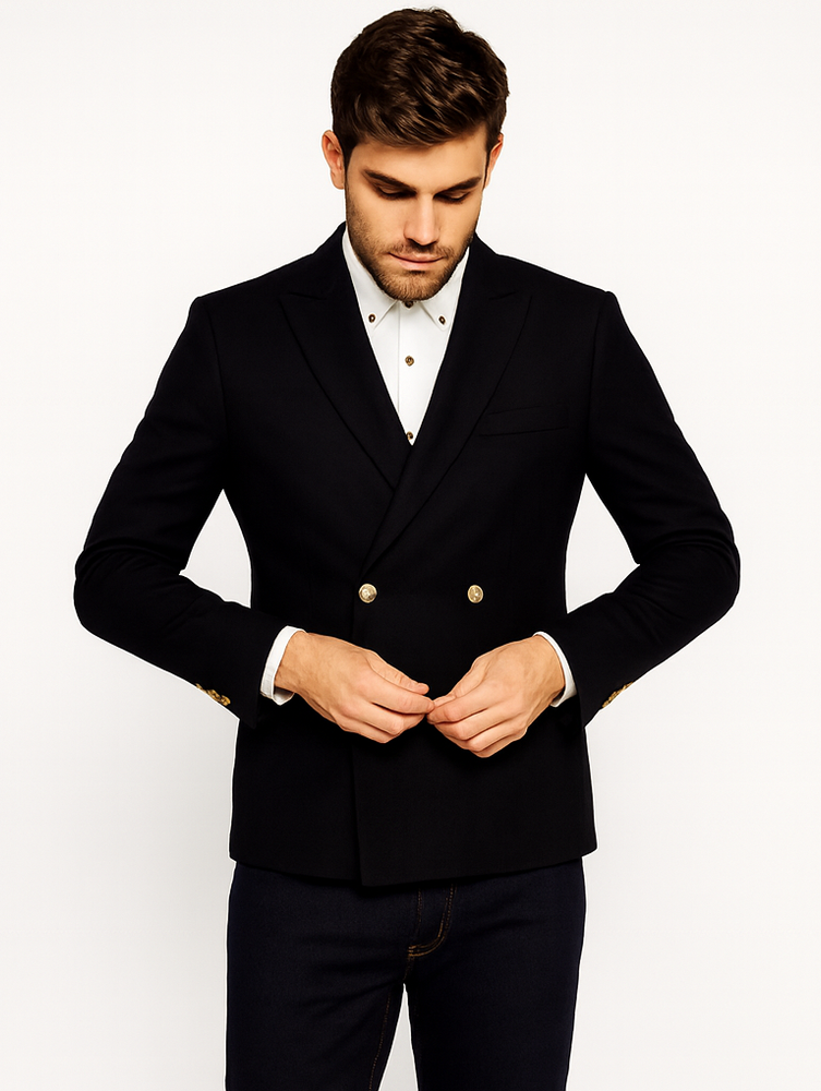 Black or Navy Blue Men's Double Breasted Suits 