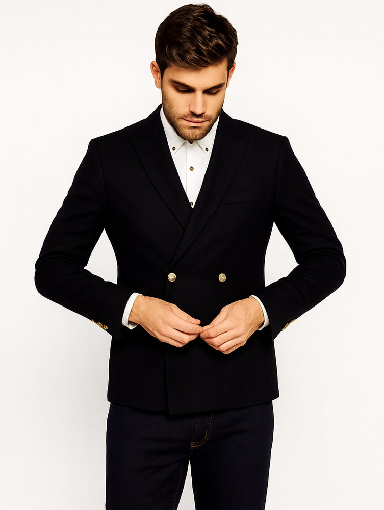 Black or Navy Blue Men's Double Breasted Suits 