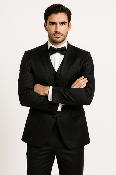 Groomfit-Black -satin-tuxedo-ensemble