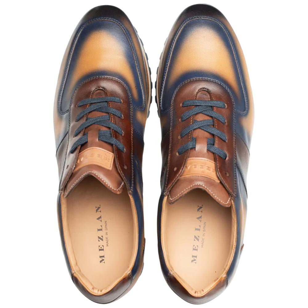 Men's Latini Blue Multi-Tone Genuine Calfskin Sneakers By Mezlan Made In Spain Brand
