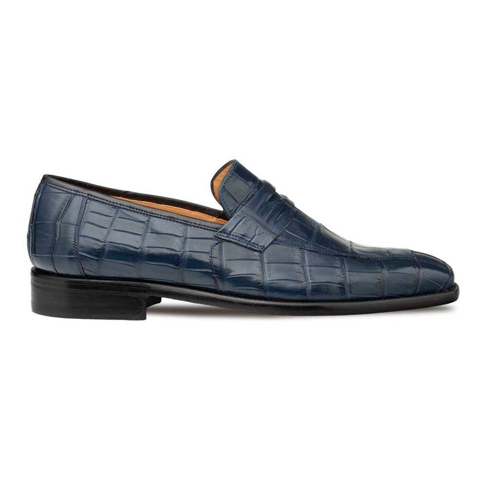 Men's Blue Piccolo Genuine American Alligator Penny Loafer By Mezlan Made In Spain Brand