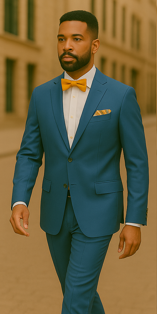 Blue Slim Fit Men’s Suit by Rossiman Rossi – Skinny Style with 1-Button Jacket