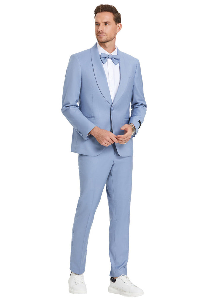 Men's Sky Blue Shawl Lapel Dinner Jacket by Tazzio Suits
