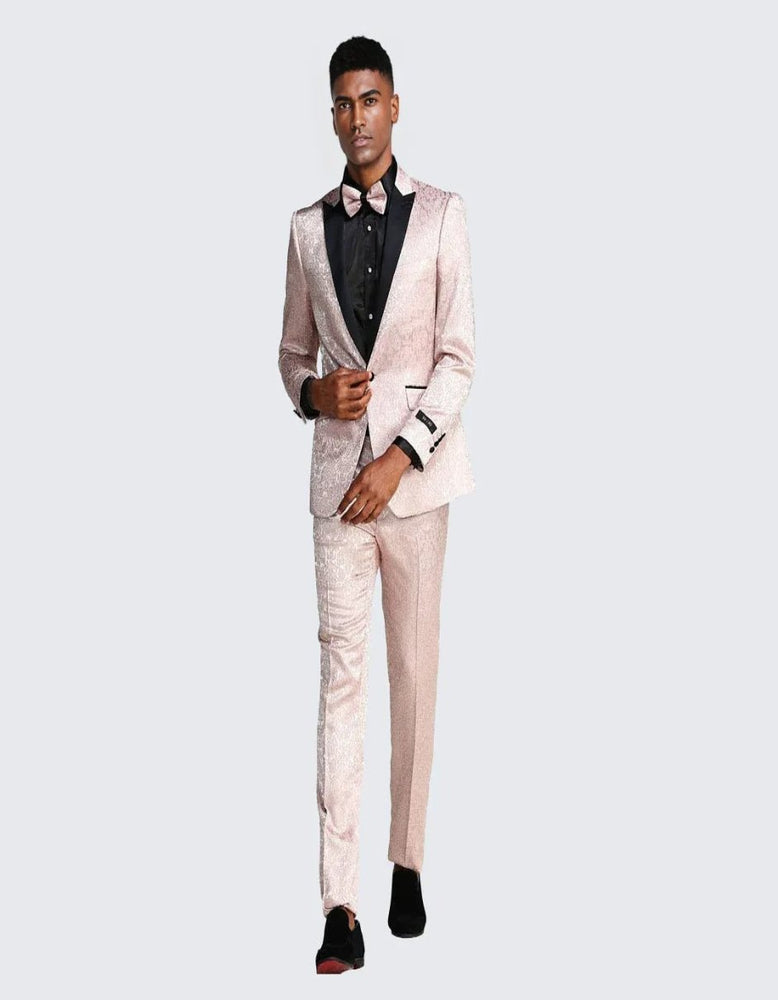 Blush Paisley Slim Fit Tuxedo Three Piece Set - Wedding - Prom 2025