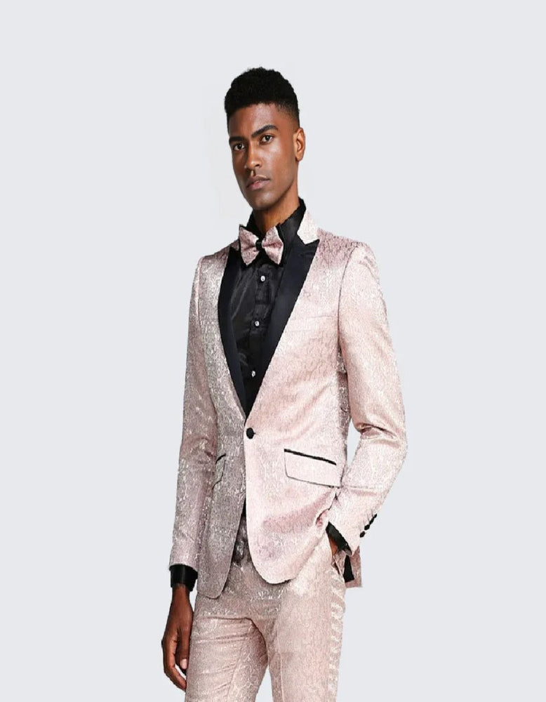 Blush Paisley Slim Fit Tuxedo Three Piece Set - Wedding - Prom 2025