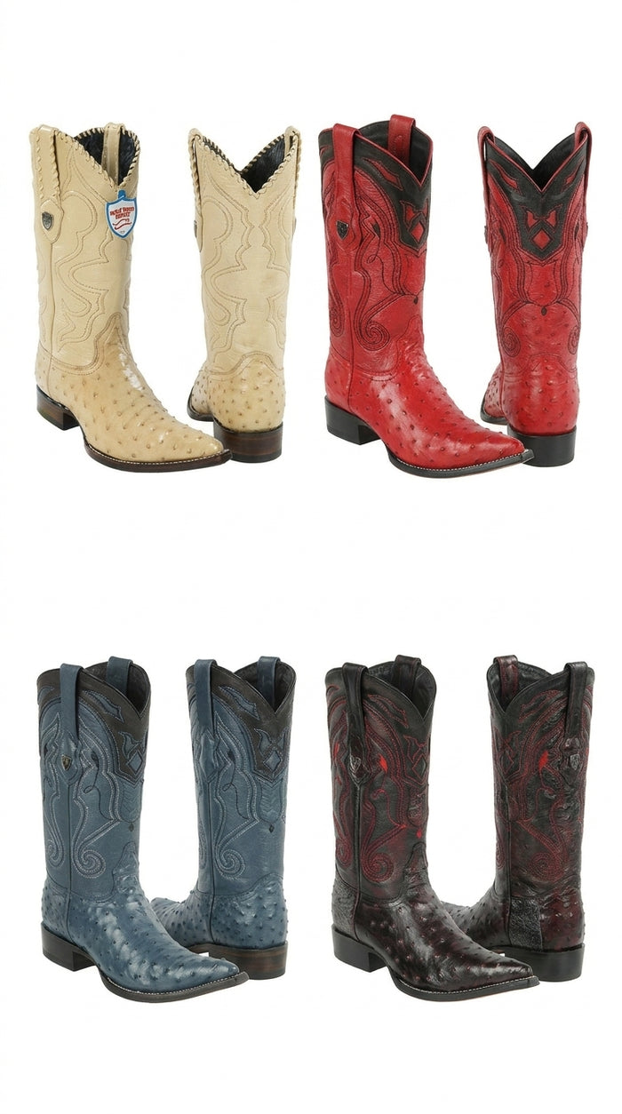 Men’s Wild West Ostrich Skin 3X Toe Boots, Exotic Western Cowboy Dress Boots 29503-B