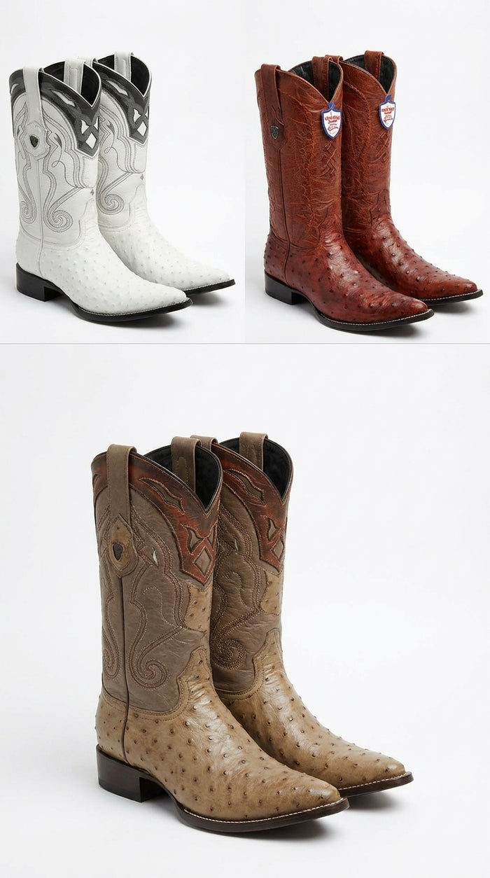 Men’s Wild West Ostrich Skin 3X Toe Boots, Exotic Western Cowboy Dress Boots 29503-B