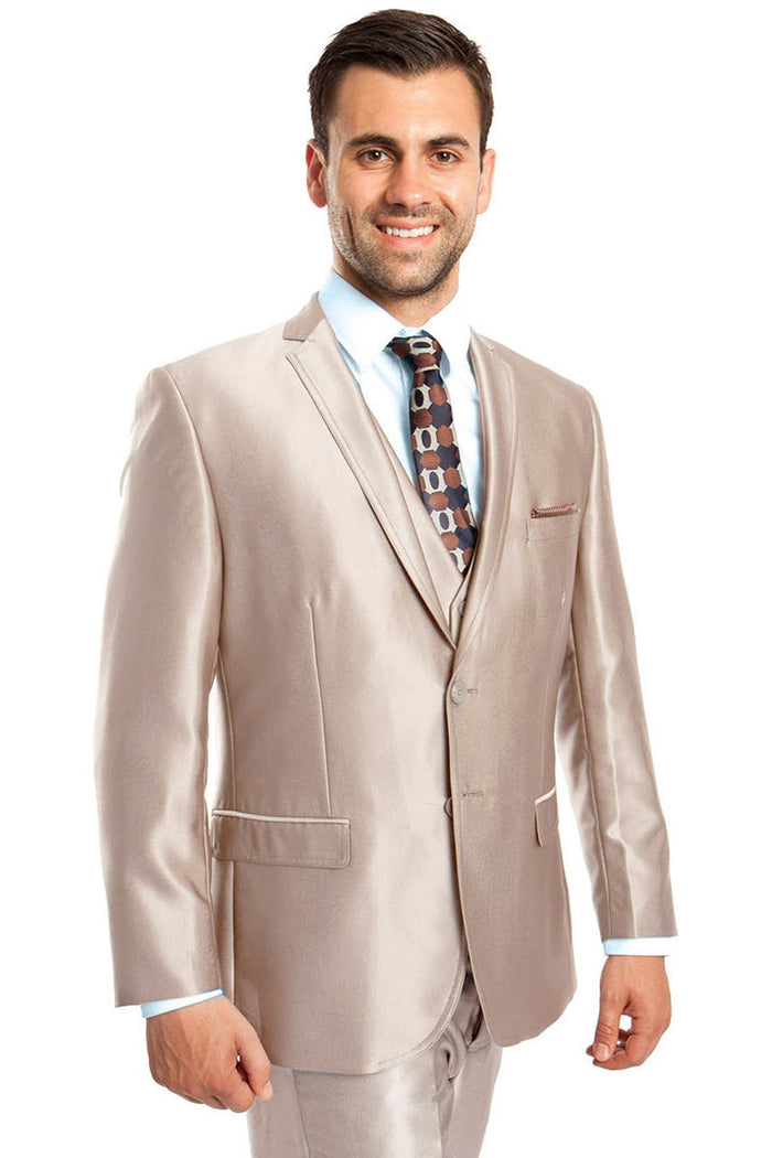 Men's Champagne Sharkskin Suit by Tazzio Suits