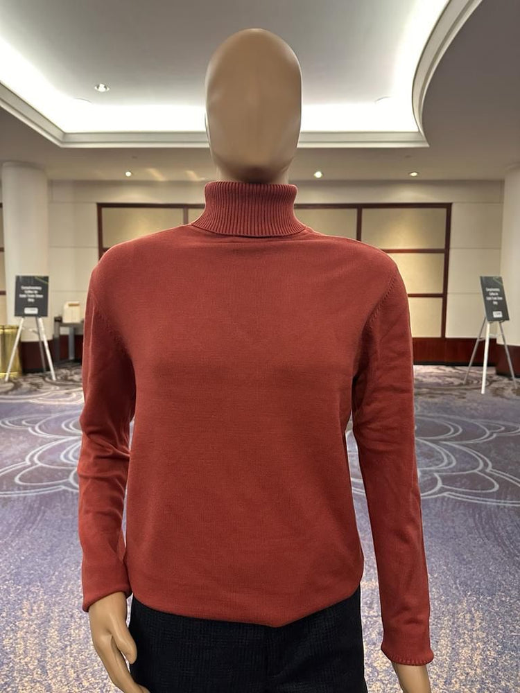 Mens Rust Red Turtleneck Sweater – Slim fit Lightweight Knit Pullover in Brick Color