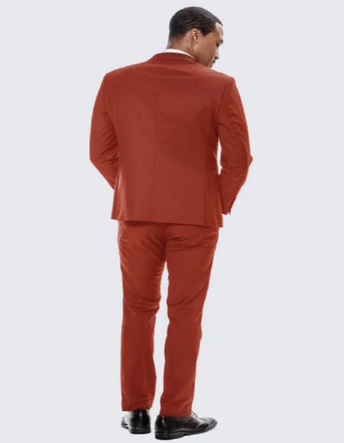 Brick Red Notch Label Skinny Fit Suit Three Piece Set - Wedding - Prom  2026