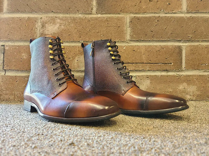 Carrucci Brogue Cap Toe Leather Boot