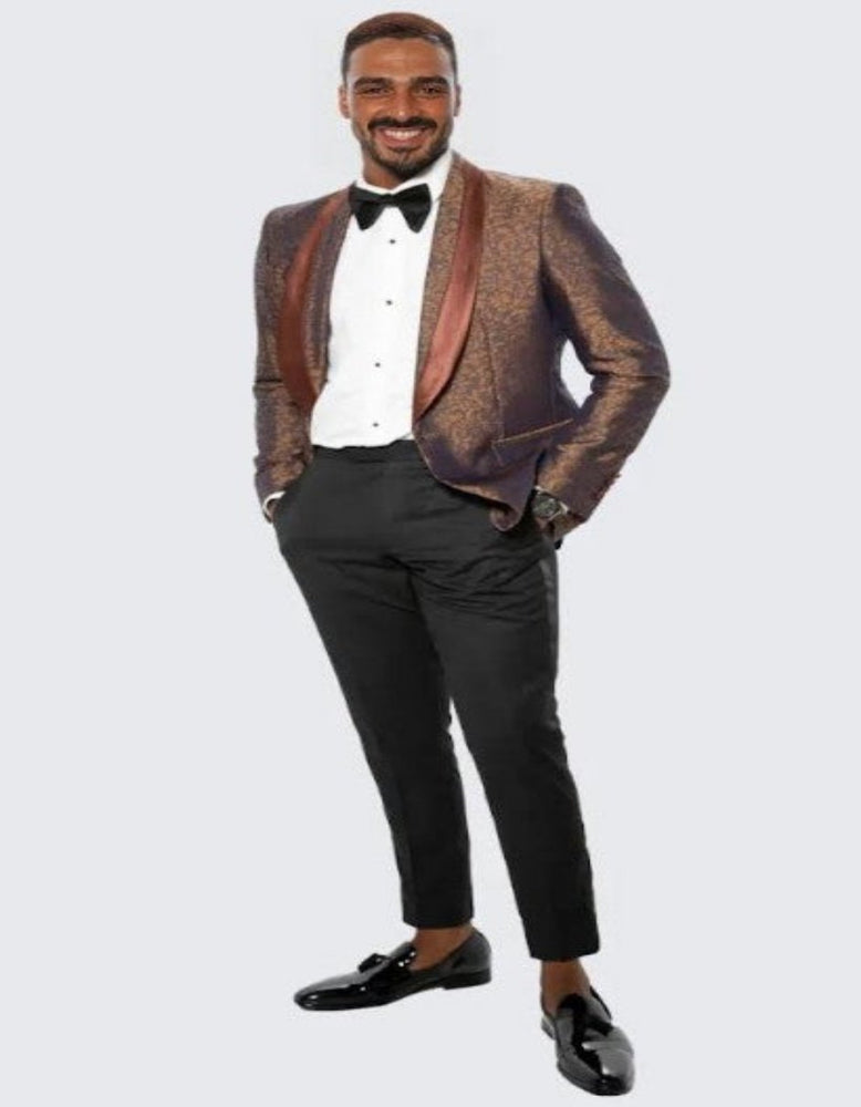 Mens Brown Paisley Hybrid Fit Tuxedo Jacket Wedding - Prom 2025 Tuxedo