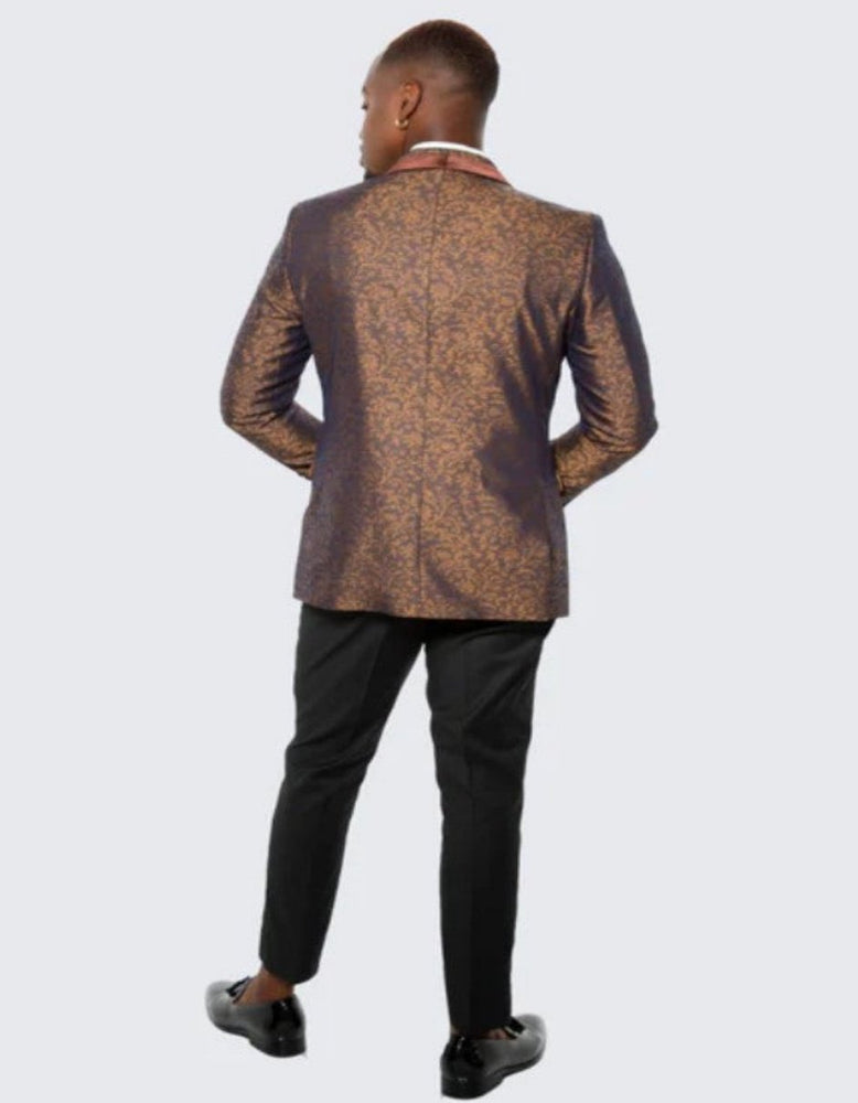 Mens Brown Paisley Hybrid Fit Tuxedo Jacket Wedding - Prom 2025 Tuxedo