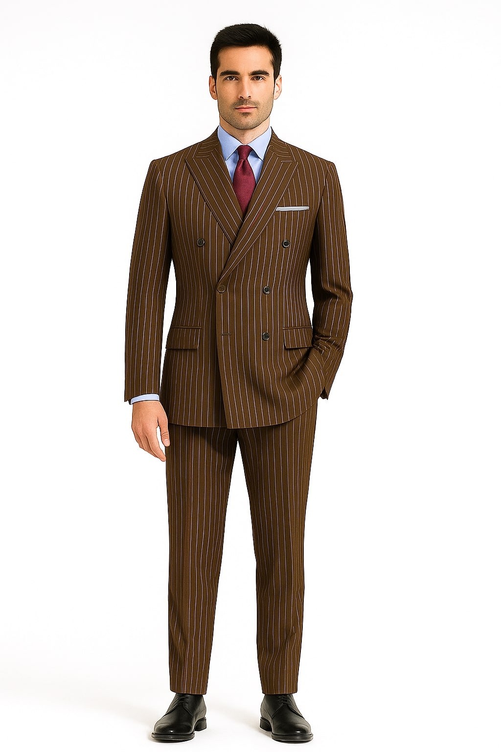 Men's Executive 6 on 2 double Breasted Suits Banker Pinstripe Black main image 1