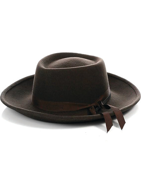 Men's Wool Wide Brim Fedora Dark Brown with Grosgrain Ribbon Hat