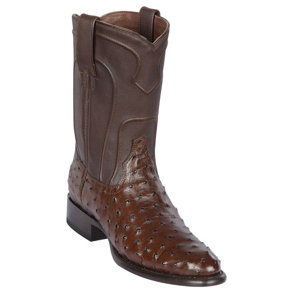 Los Altos Men's Genuine Full Quill Ostrich Brown Roper Toe Boots
