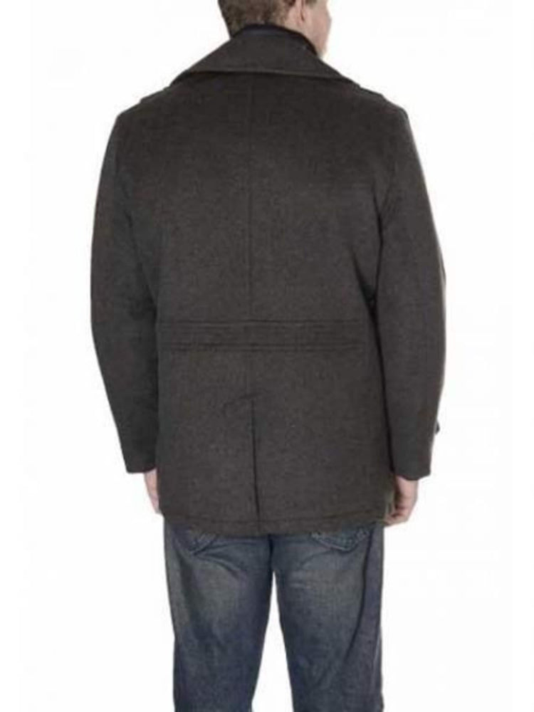 Men's Brown Herringbone Wool Peacoat - Double Breasted, Six Button Designer Style