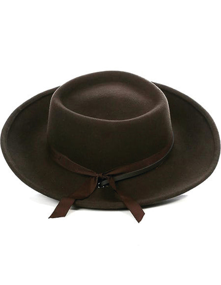 Men's Wool Wide Brim Fedora Dark Brown with Grosgrain Ribbon Hat