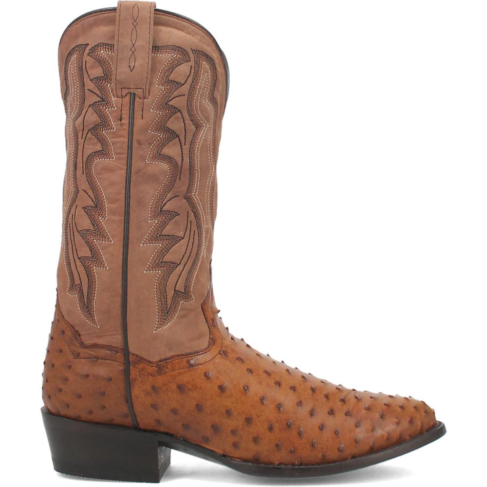 Dan Post Men’s Saddle Brown and Chocolate Tempe Full Quill Ostrich 12” Round Toe Leather Boot