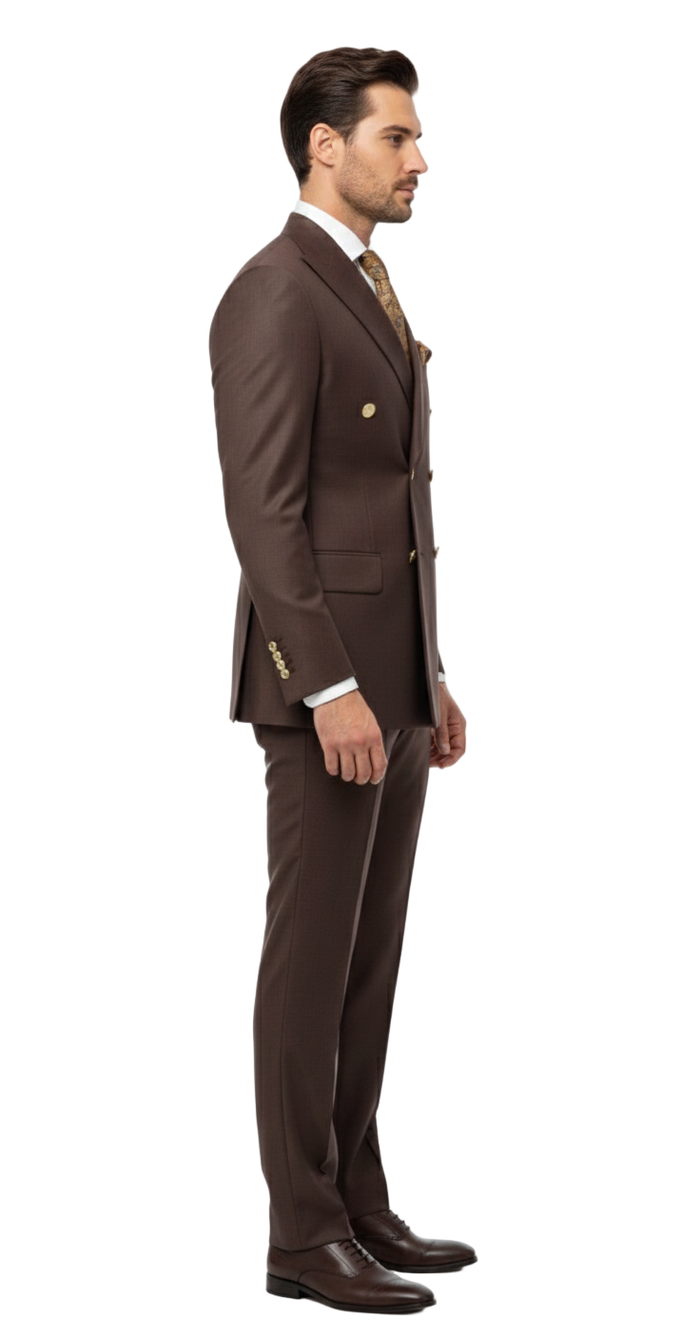 Mens Double Breasted Suits Gold Buttons -  Brown Suit - Double Breasted Blazer
