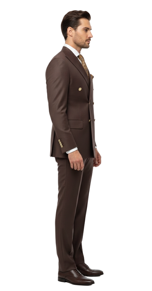 Mens Double Breasted Suits Gold Buttons -  Brown Suit - Double Breasted Blazer