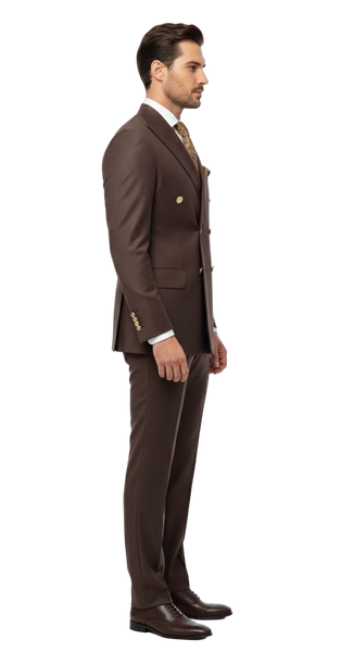 Mens Double Breasted Suits Gold Buttons -  Brown Suit - Double Breasted Blazer