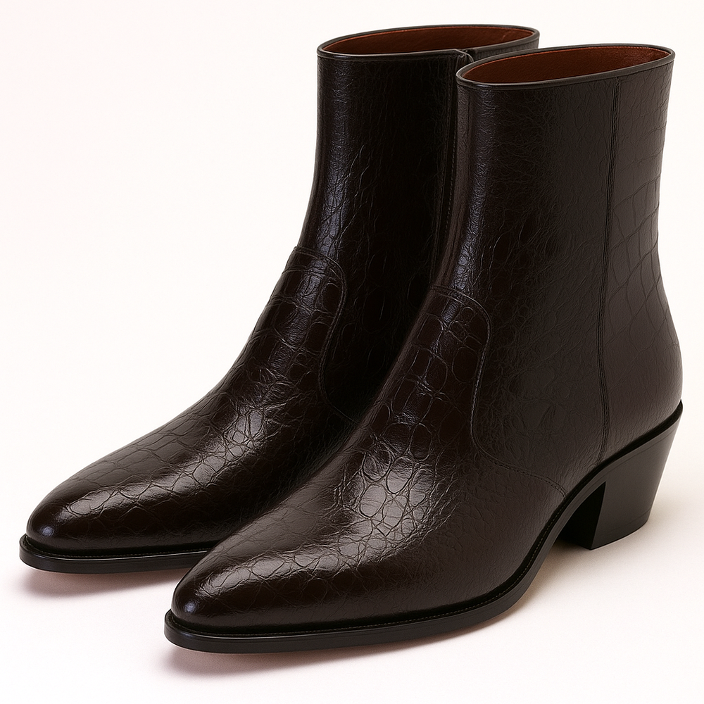 Mens Dress Ankle Boots Los Altos Boots Short Cowboy Boot - Western Ankle Boots Exotic Skin + Brown + Skin Type