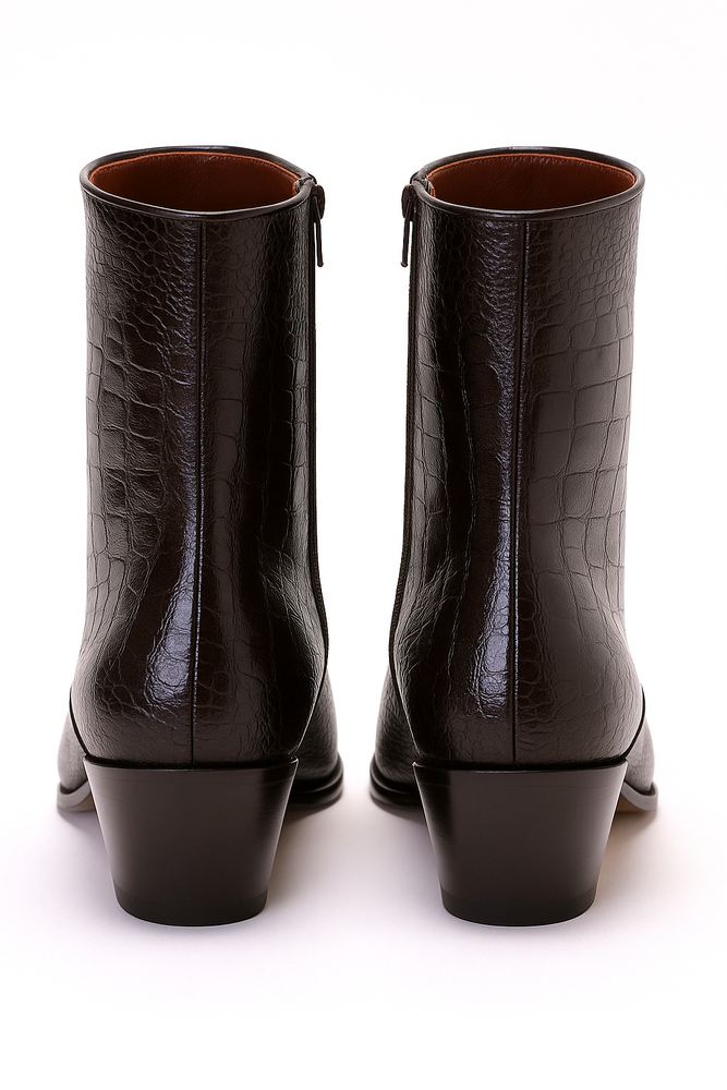 Mens Dress Ankle Boots Los Altos Boots Short Cowboy Boot - Western Ankle Boots Exotic Skin + Brown + Skin Type