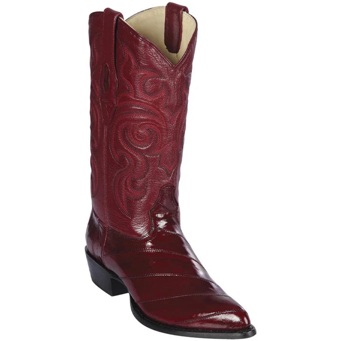Men's Burgundy Eel Skin J-Toe Cowboy Boots: Los Altos Western Dress Boots