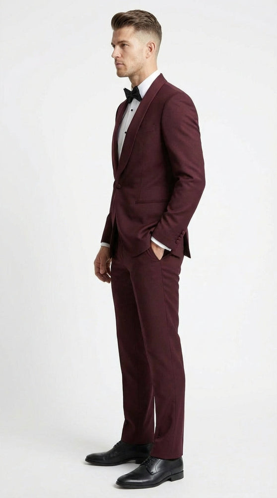 Men's Burgundy and Burgundy Shawl Lapel Tuxedo Suit | Classic Formal Wedding Prom Dinner Jacket Set
