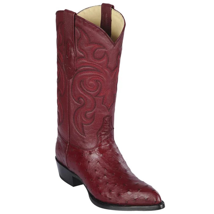 Men's Burgundy Ostrich J-Toe Cowboy Boots: Los Altos Western Dress Boots