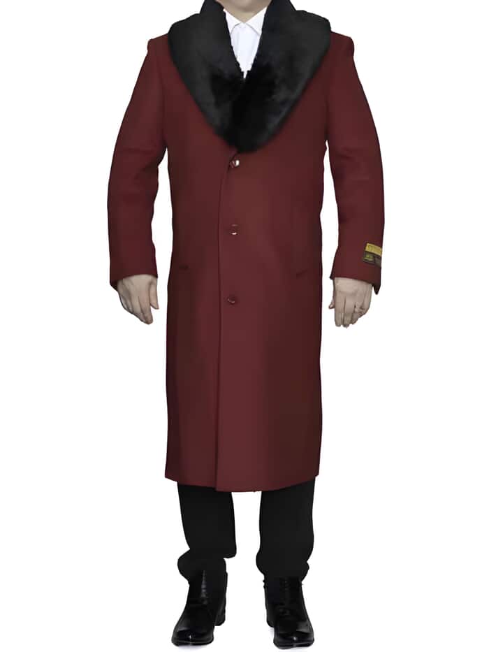 Burgundy Wool Coat with Removable Faux Fur Collar | Long Winter Dress Coat