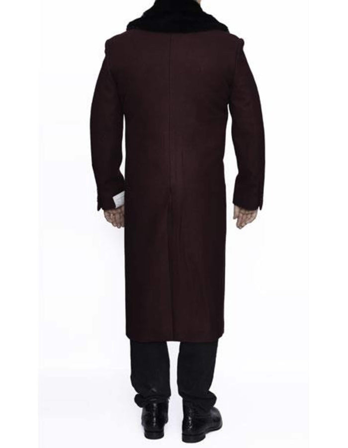 Burgundy Wool Coat with Removable Faux Fur Collar | Full Length Winter Dress Coat