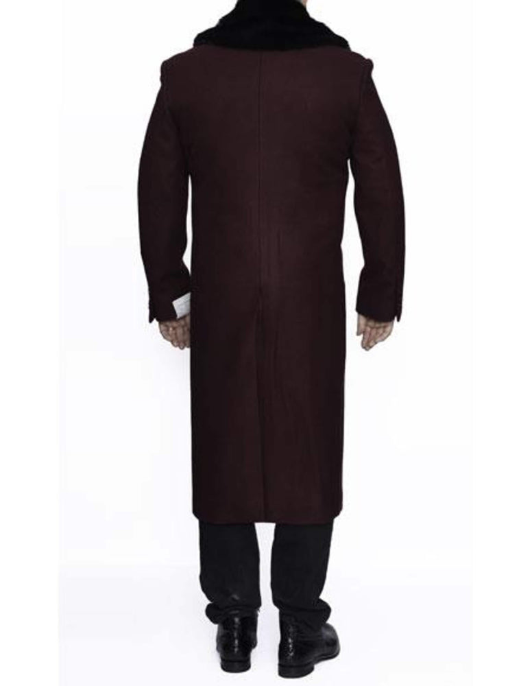 Burgundy Wool Coat with Removable Faux Fur Collar | Full Length Winter Dress Coat