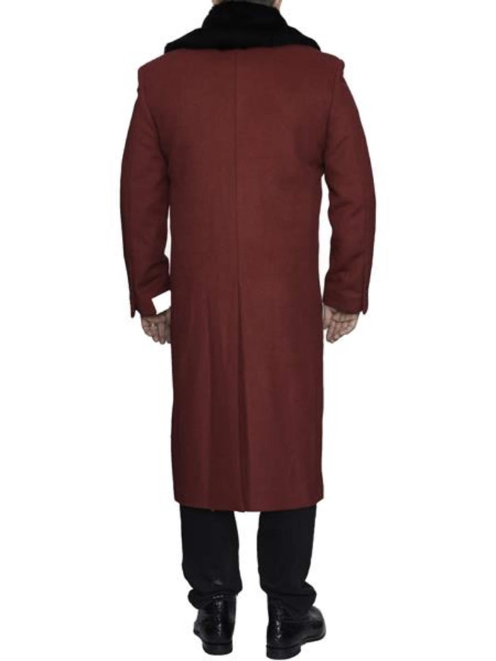 Burgundy Wool Coat with Removable Faux Fur Collar | Long Winter Dress Coat