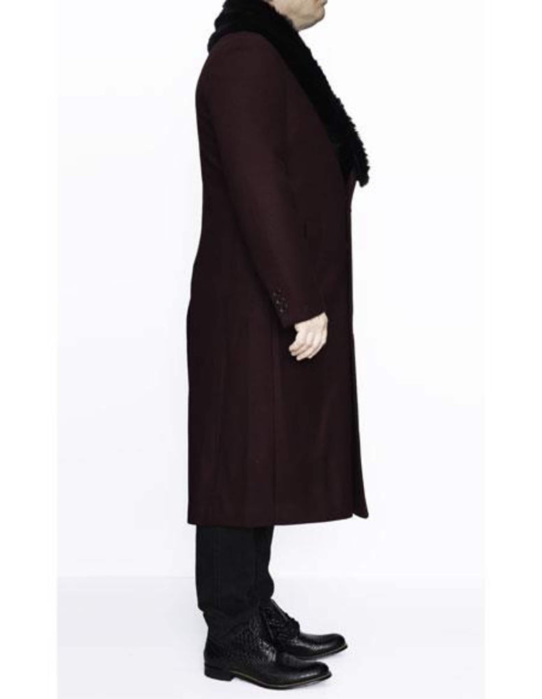 Burgundy Wool Coat with Removable Faux Fur Collar | Full Length Winter Dress Coat