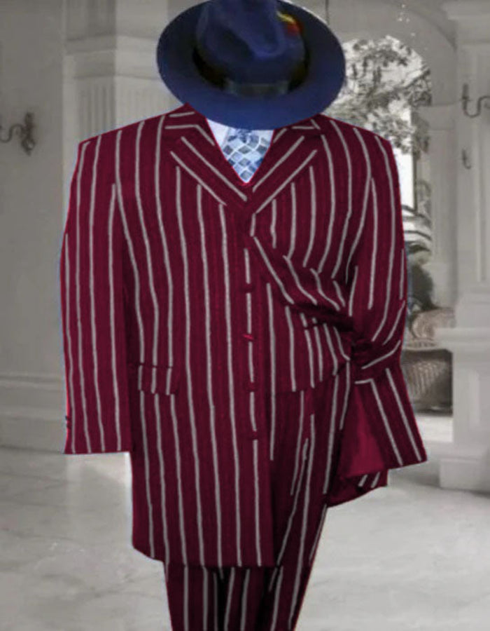 Pinstripe Vintage style Long Suit Red Zoot Suit - 1920s Suit - Gangster Long Suit