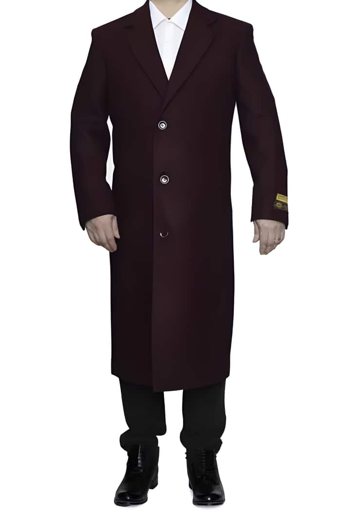 Burgundy Wool Coat | Ankle-Length Dress Coat | Winter Overcoat