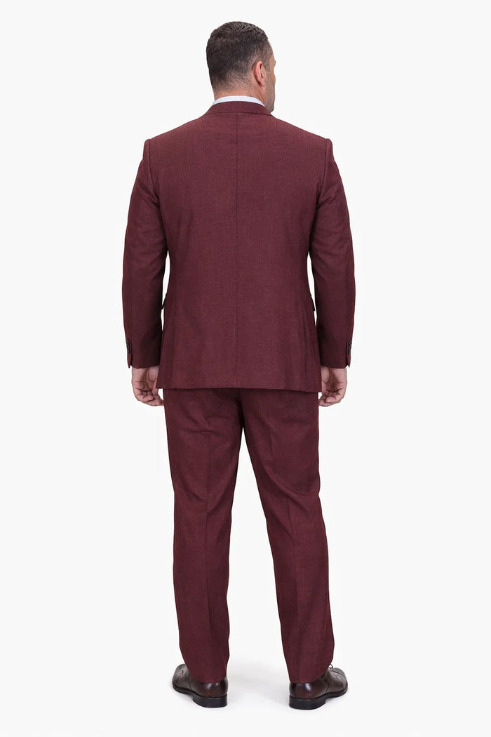  Burgundy Vintage Style Wool Suit – Two Button Jacket with Double Breasted Vest