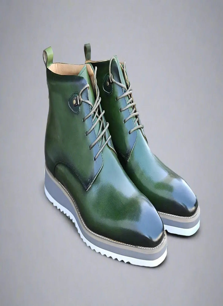 Olive green leather boots