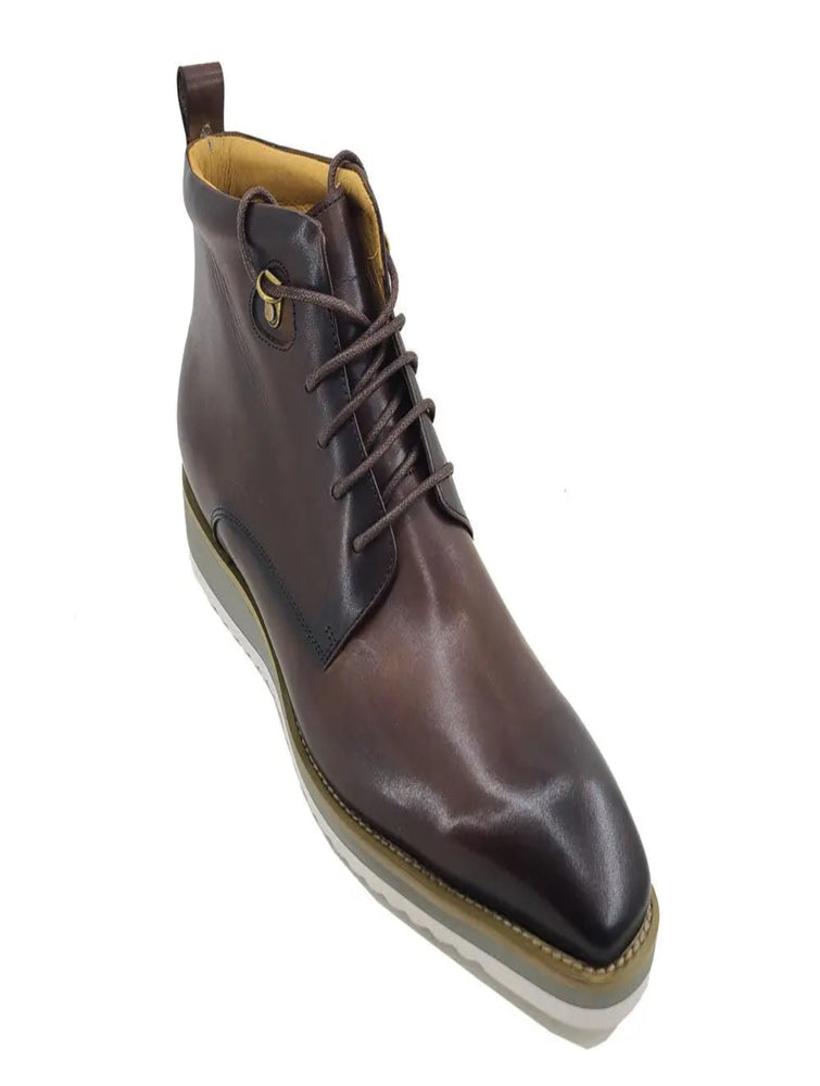 Burgundy leather boots with tan lining