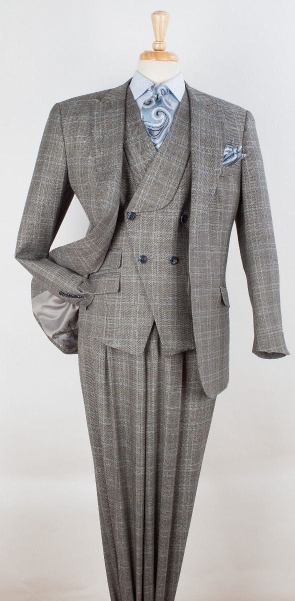 Apollo King Men's 100% Wool 3 Piece Suit Slanted Fashion Vest