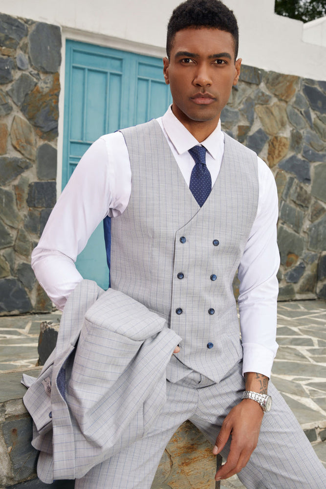 Light Grey Pinstripe Hybrid Fit Suit by Stacy Adams - Wedding - Prom
