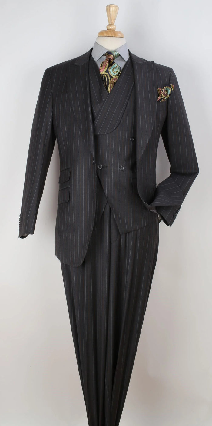 Apollo King Men's 100% Wool 3 Piece Suit Slanted Fashion Vest