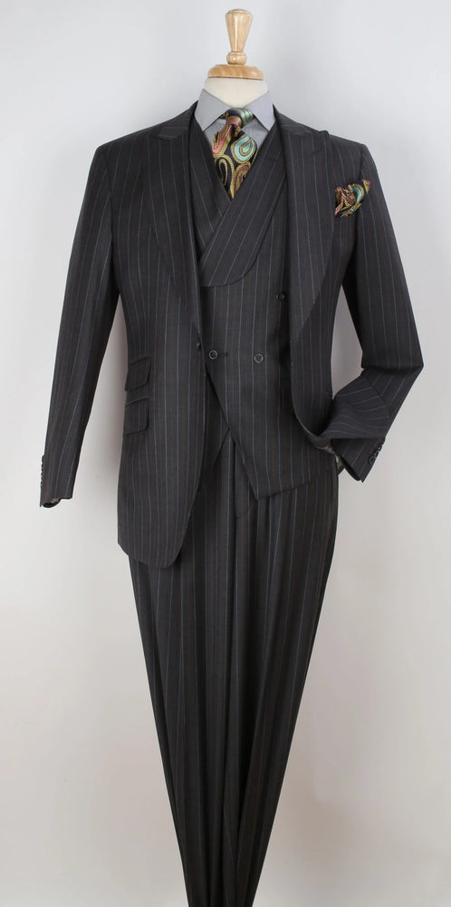 Apollo King Men's 100% Wool 3 Piece Suit Slanted Fashion Vest