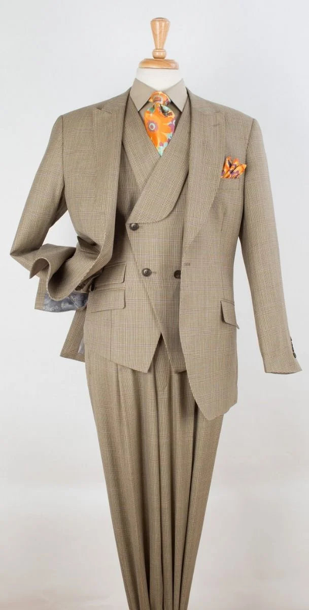 Apollo King Men's 100% Wool 3 Piece Suit Slanted Fashion Vest