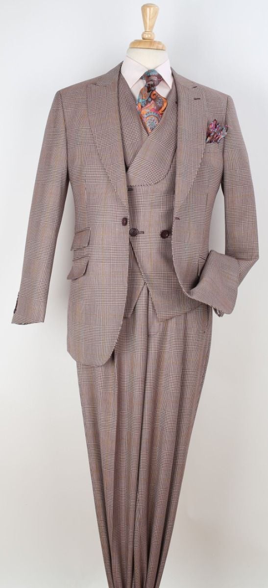 Apollo King Men's 100% Wool 3 Piece Suit Slanted Fashion Vest