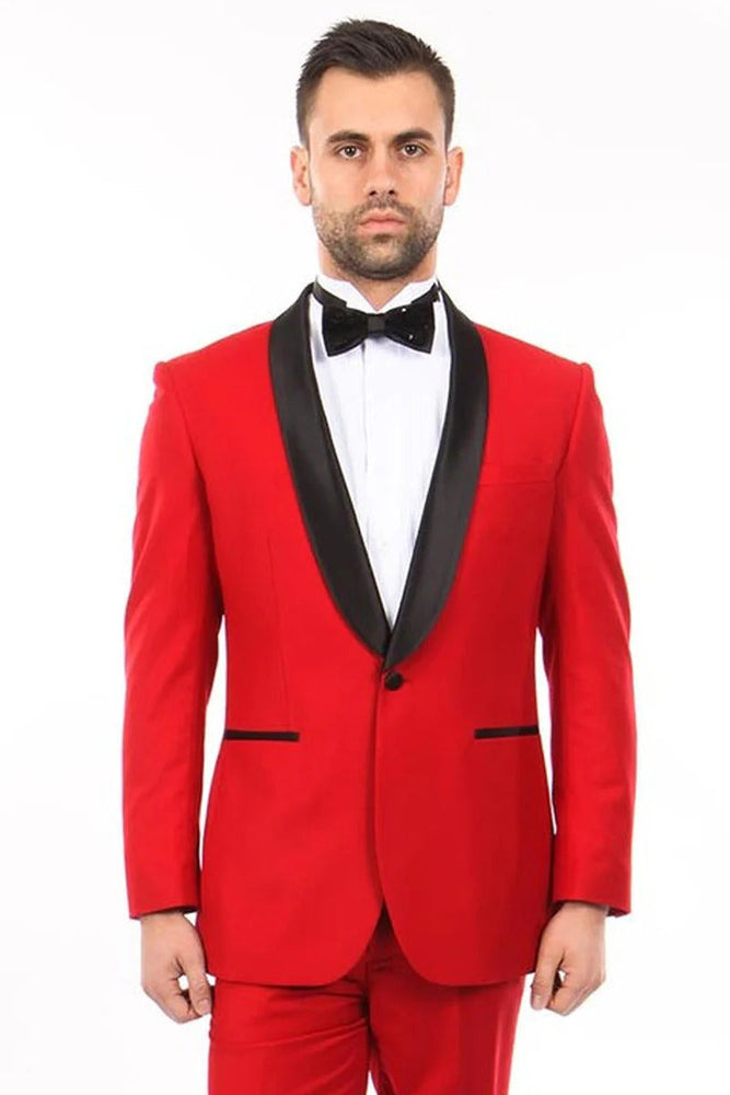 Men's Classic Slim Fit Shawl Lapel Suit In Red