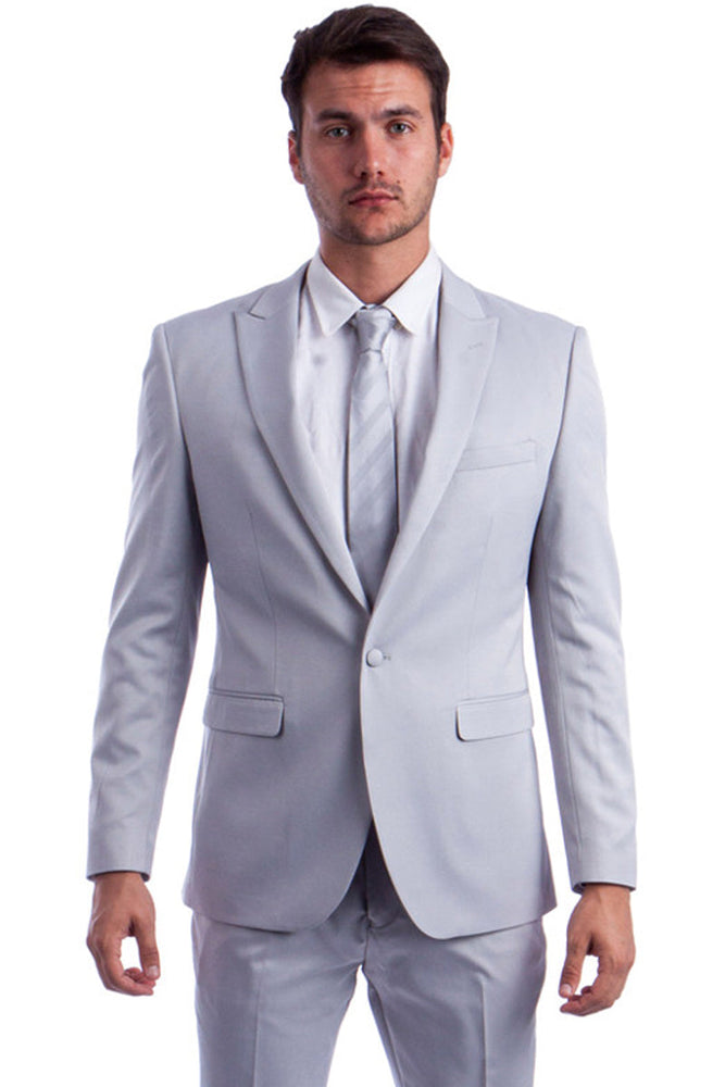 Men's Slim Grey Suit with Peak Lapel by Tazzio Suits