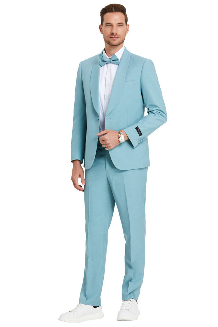 Men's Aqua Blue Shawl Lapel Suit by Tazzio Suits